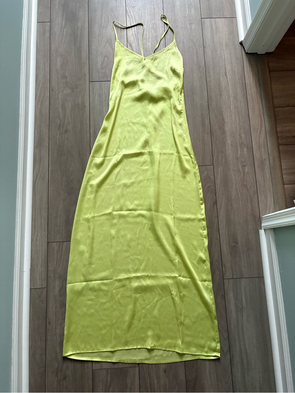 Boohoo Lime Green Satin Slip Dress